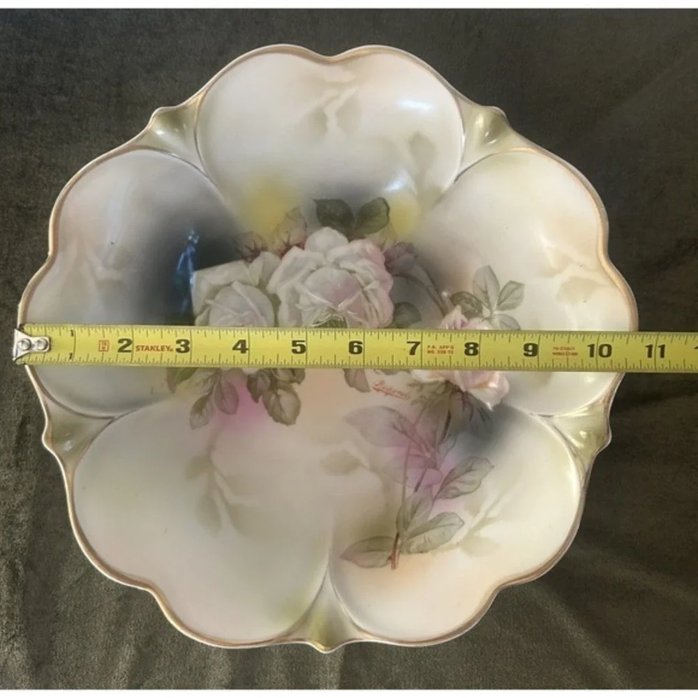 Vintage German Made‎ Artist Signed Serving Bowl Hand Painted By Rocheval Gold